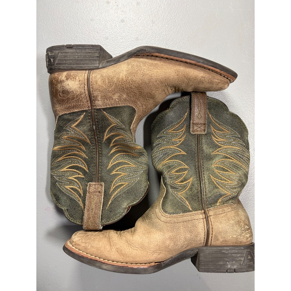 Ariat WorkHog Western Boots Youth Kids Size 1 Brown Green Square Toe 10047414